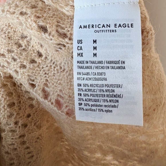 American Eagle Lace Knit Sweater Tan Long Sleeve Boat Neck Women's M NWT - Picture 4 of 10